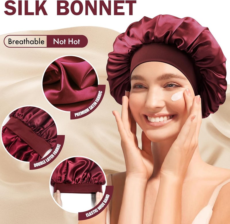 Doitory Store Satin Silk Bonnet for Sleeping, Double Layer Silk Sleep Cap for Men & Women, Soft Satin Lined Bonnet for Curly Hair - Image 3